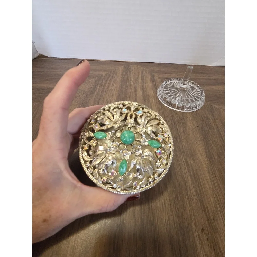 ornate filigree metal vanity or trinket box, Avon Ring Holder, Floral,...